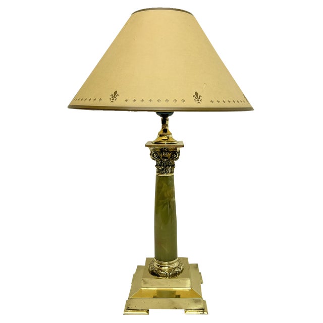 French Corinthian Style Marble and Bronze Column Table Lamp, 1900s For Sale
