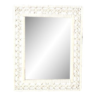 White Woven Wicker Wall Mirror – Vintage Coastal For Sale