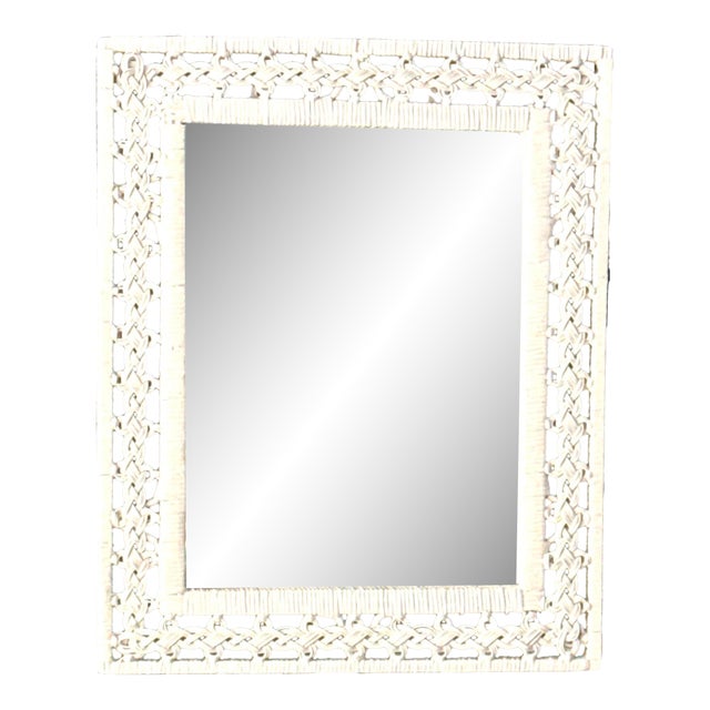 White Woven Wicker Wall Mirror – Vintage Coastal For Sale