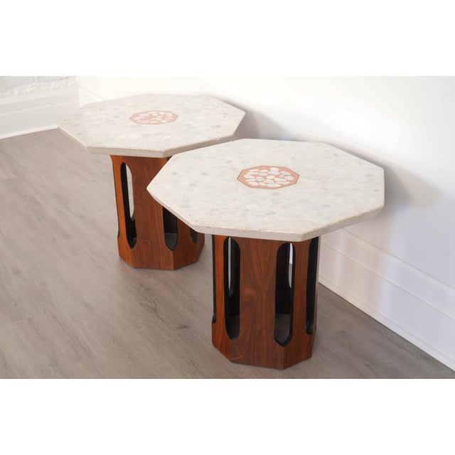 Harvey Probber Pair Harvey Probber Terazzo & Walnut Side Tables For Sale - Image 4 of 10