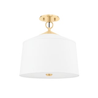 Hudson Valley Lighting White Plains 14 in. 1 Light Semi Flush in Aged Brass Finish For Sale