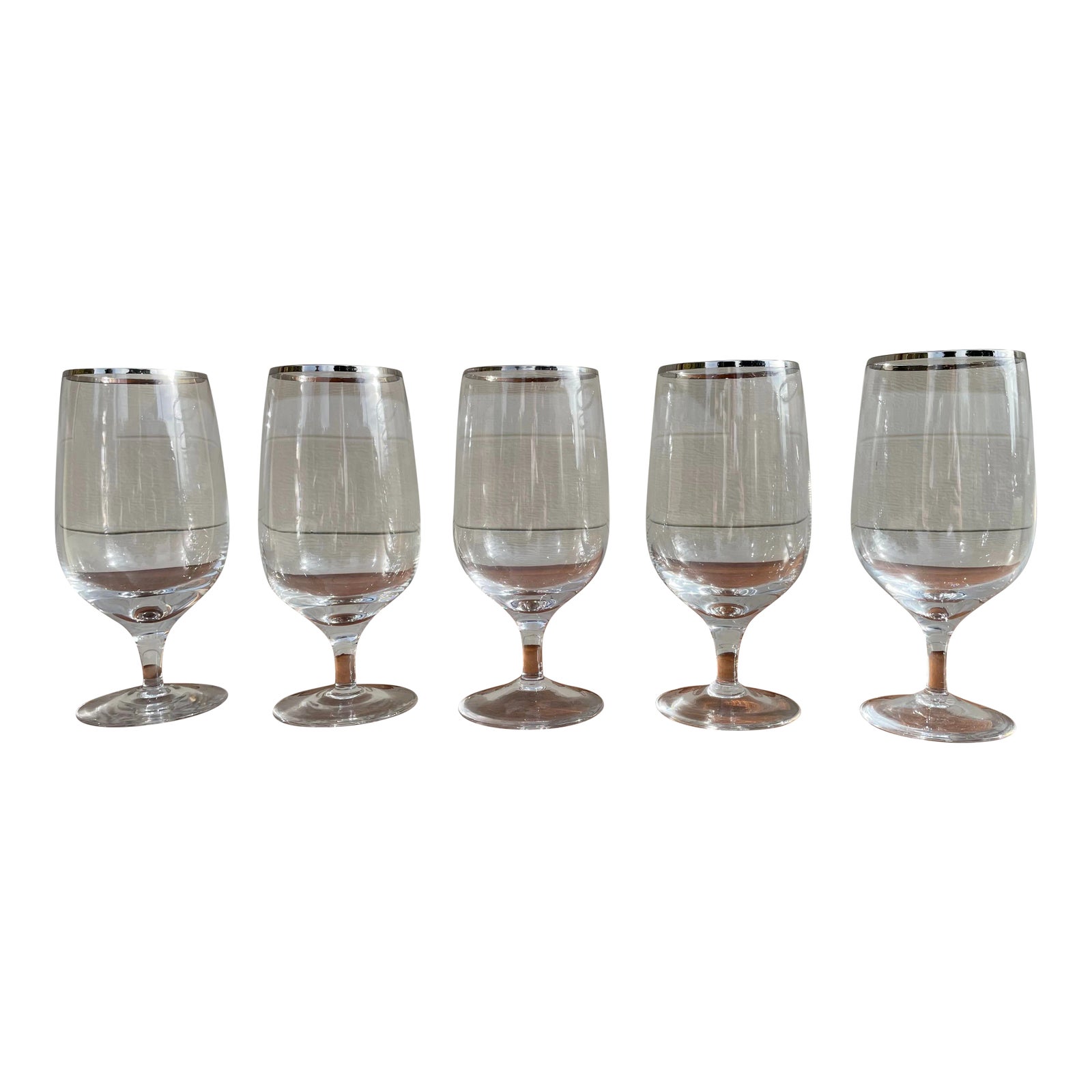 MidCentury Modern Short Stemmed Wine Glasses With Silver Rimmed