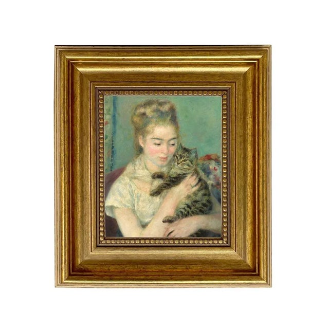 Woman With Cat Renoir Print on Canvas, 8-1/2" X 9-1/2" For Sale - Image 4 of 4