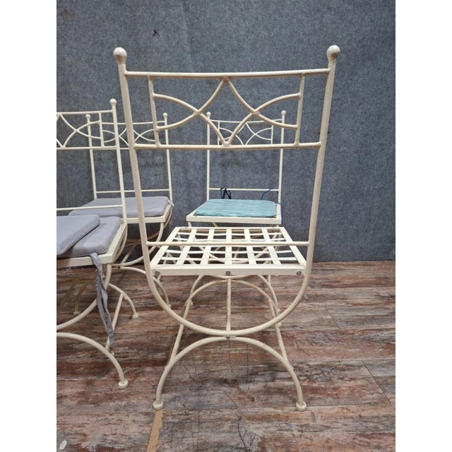 Vintage Wrought Iron Garden Chairs with Cushions, Set of 4 For Sale - Image 6 of 9