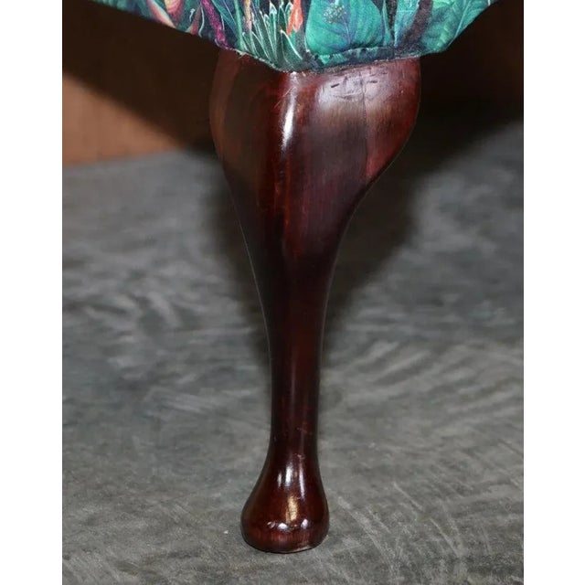 Turquoise Small Window Seat Bench Sofa with Birds of Paradise Upholstery For Sale - Image 8 of 13