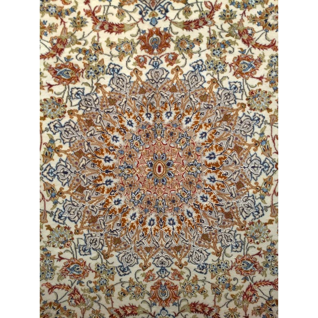 Vintage Persian Isfahan Rug, Hand-Knotted Wool & Silk, Floral Pattern, Ivory & Caramel,7x10 For Sale - Image 11 of 15