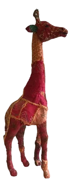 1960s Fabric Wrapped Giraffe Sculpture With Embroidered Embellishments