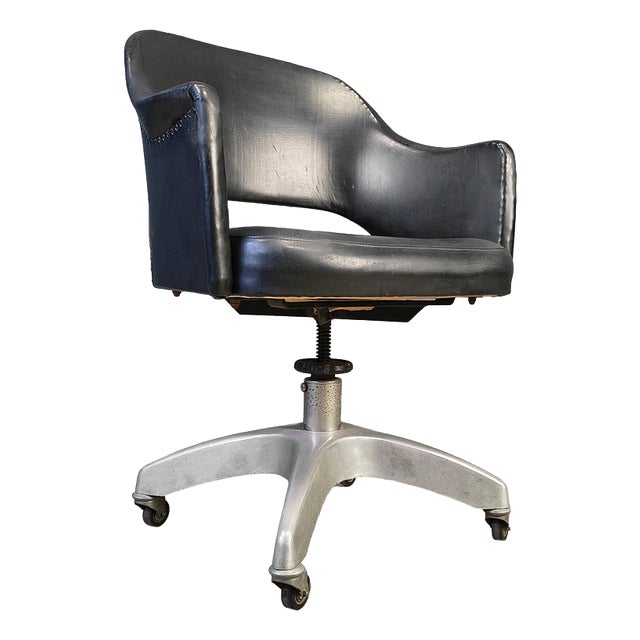Mid-Century Desk Chair in Aluminium and Leather, 1950s For Sale