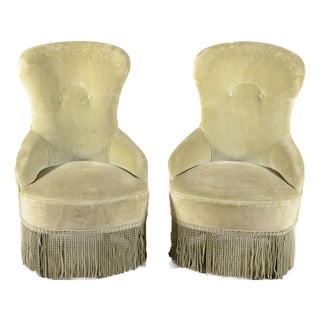 Danish Velvet Armchairs with Fringed Skirts, 1950s, Set of 2 For Sale