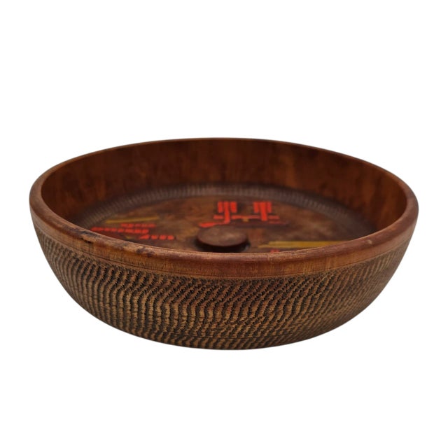 Japanese Carved Wooden Nut Bowl With Torii Temple Motif, 8" For Sale - Image 4 of 7