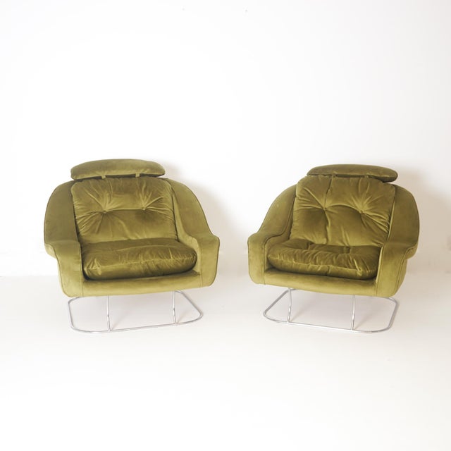 Green Set of Green Velvet Armchairs, 1970s For Sale - Image 8 of 8