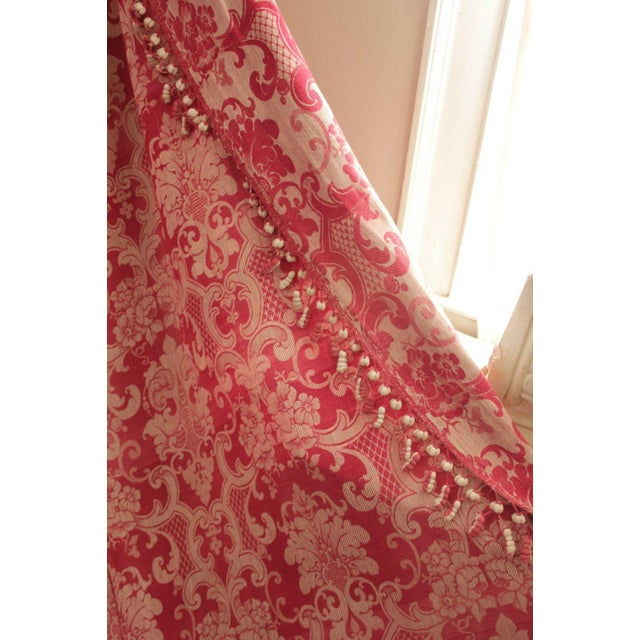 Antique 1850s French Red Damask Fabric Curtain Bed Drape W/ Trim Chairish