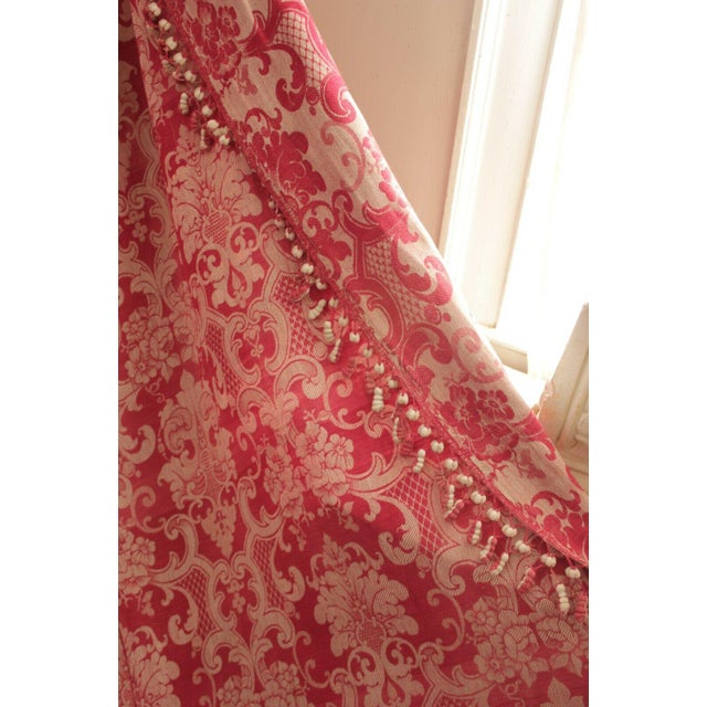 Antique 1850s French Red Damask Fabric Curtain Bed Drape W/ Trim For Sale - Image 9 of 12