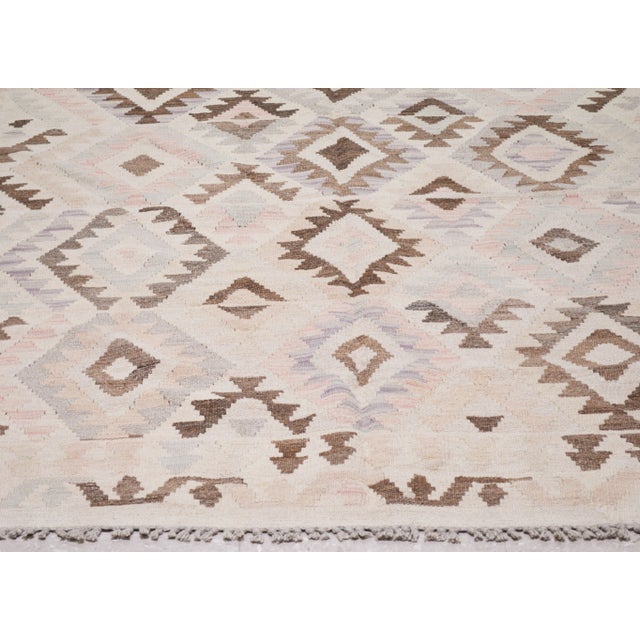 Shabby Chic Afghan Tribal Natural Color Hand Made Organic Wool Maimana Kilim,5'x6'6" For Sale - Image 3 of 5