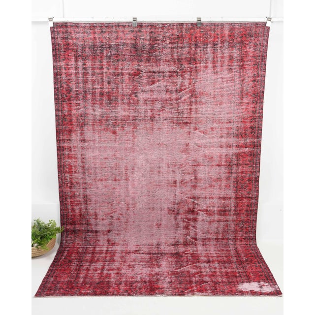 1970s Vintage Turkish Oushak Handmade Wool Cotton Red Area Rug For Sale - Image 10 of 11