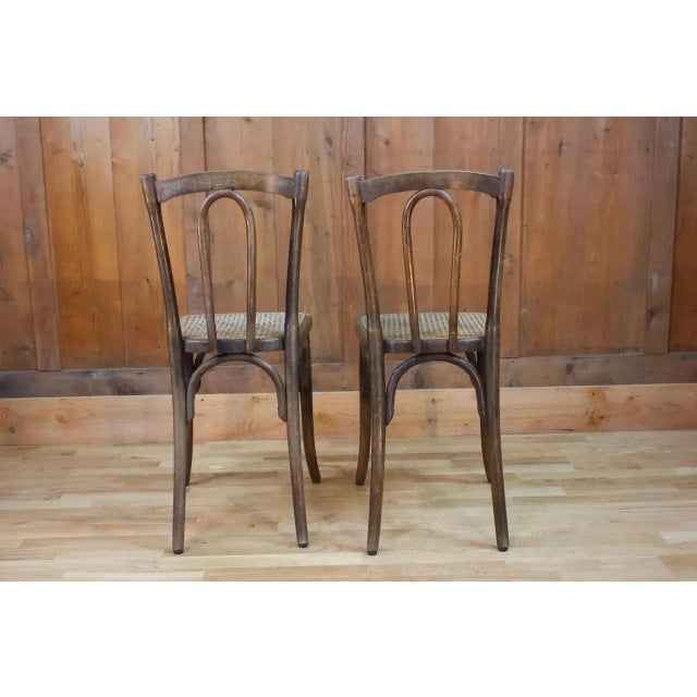 Set of French Cined Wooden Bistro Chairs For Sale - Image 3 of 7