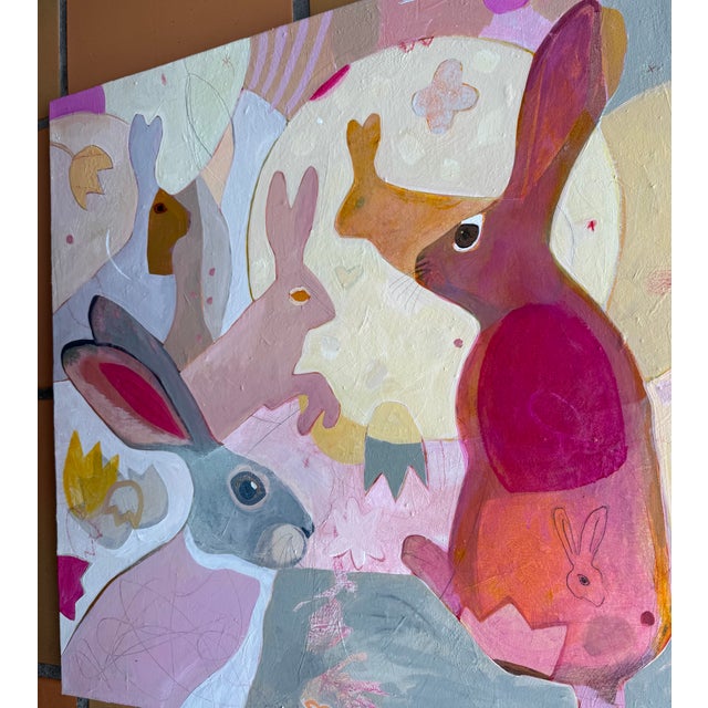 Folk Art “Fluffle” a Rabbit Painting by LWren Walraven For Sale - Image 3 of 10