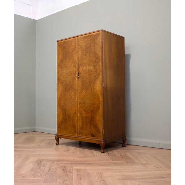 Vintage Art Deco Burr Walnut Compact Wardrobe, 1930s For Sale - Image 4 of 11
