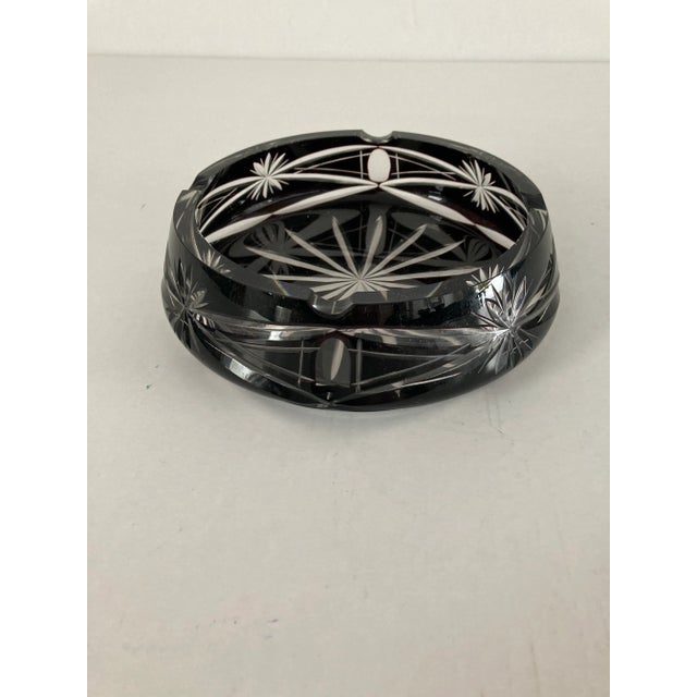 Midcentury Bohemian Cut Crystal Black/Clear Ashtray For Sale - Image 4 of 6