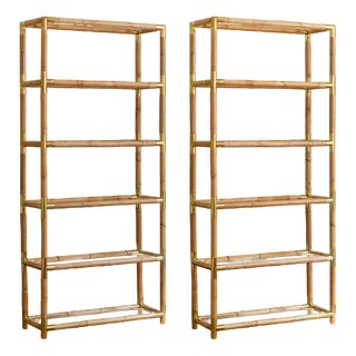 Light-Finished Bamboo Bookcases, Set of 2 For Sale