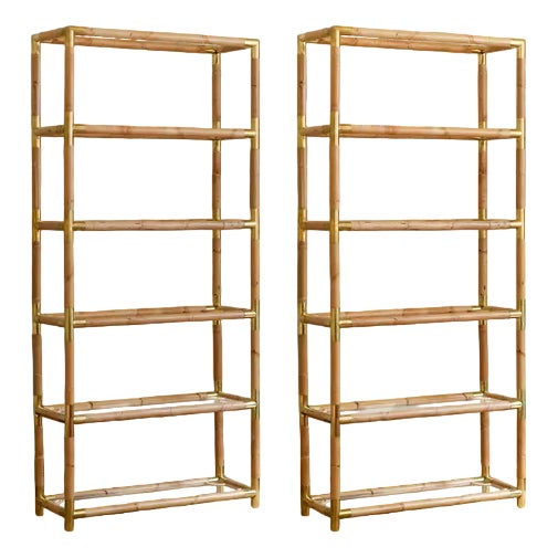 Light-Finished Bamboo Bookcases, Set of 2 For Sale