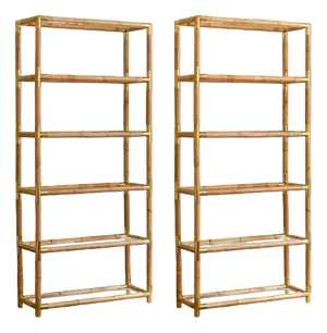 Light-Finished Bamboo Bookcases, Set of 2