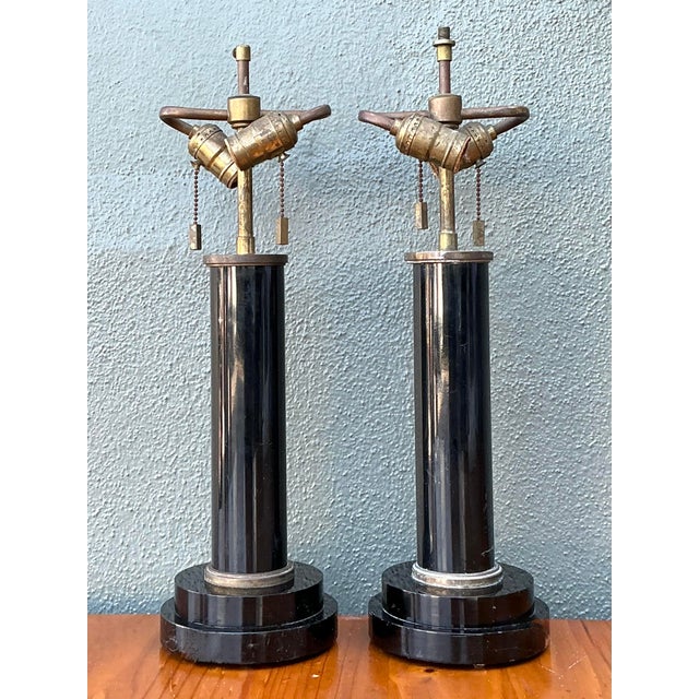 Mid 20th Century Vintage Black Lucite Column Lamps - A Pair For Sale - Image 5 of 12