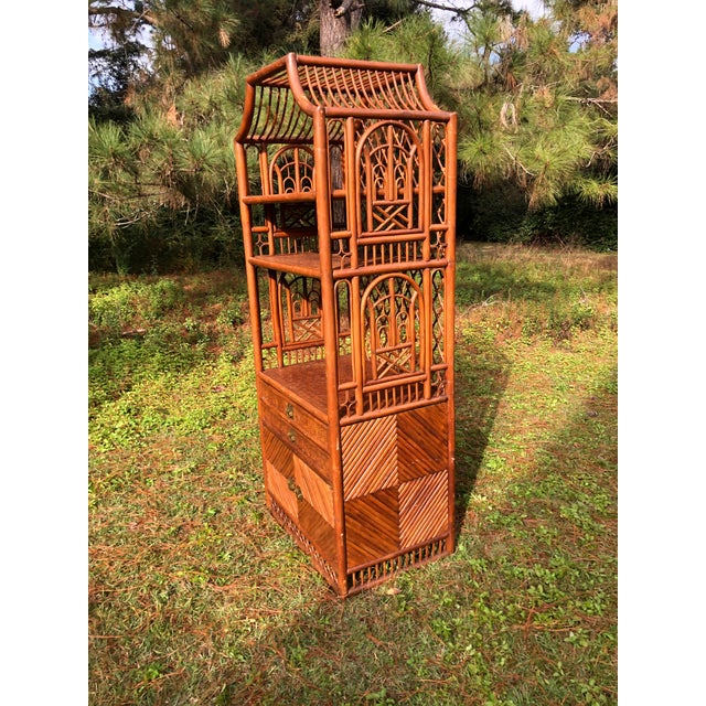 1970s Vintage Rattan Chinoiserie Pagoda Etagere For Sale - Image 5 of 11