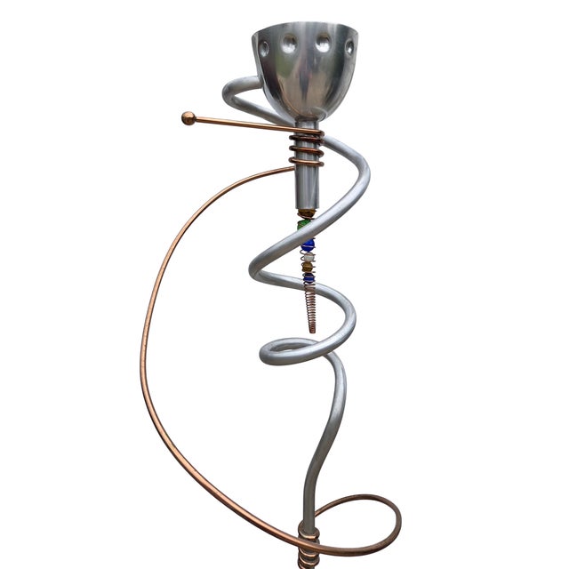 Memphis 1990s Post-Modern Memphis Style Torchier Floor Lamp Sculptural Design Copper Aluminum For Sale - Image 3 of 18