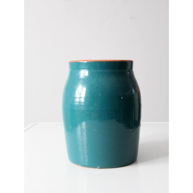 Vintage Hand-Painted Stoneware Cookie Jar Vase For Sale - Image 6 of 11