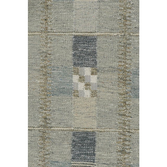 2010s Rug & Kilim’s Scandinavian Kilim Rug With Gray and Blue Geometric Patterns For Sale - Image 5 of 7