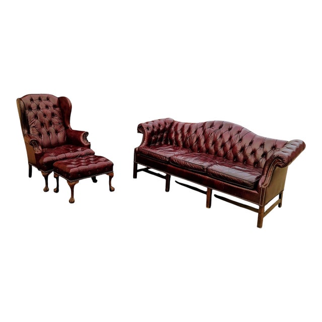 Elevate Your Living Space With the Timeless Elegance of This Exquisite Chesterfield Leather Set by Brandon Furniture of Nc. For Sale