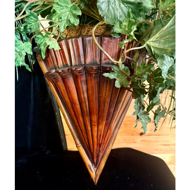 Coffee Mid 20th Century Large Bamboo Wall Pockets For Sale - Image 8 of 12