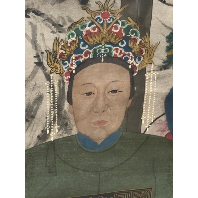 Large Qing-Dynasty Double Ancestral Portrait China, late 19th C. Guangxu Period For Sale - Image 4 of 18