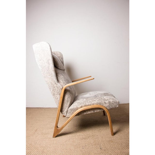 Large High Armchair in Curved Beech and Fabric Konkav Model by Paul Bode for Federholz. For Sale - Image 12 of 18