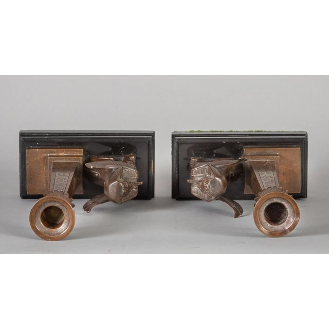 Metal Antique English Egyptian Revival Candlesticks - a Pair For Sale - Image 7 of 9