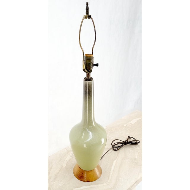 Late 20th Century Olive Green Art Pottery Ceramic Vase Shape Table Lamp Turned Walnut Base MINT For Sale - Image 5 of 9