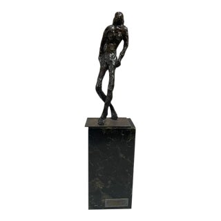 1970s David Gould Figurative Bronze Sculpture with Marble Base For Sale