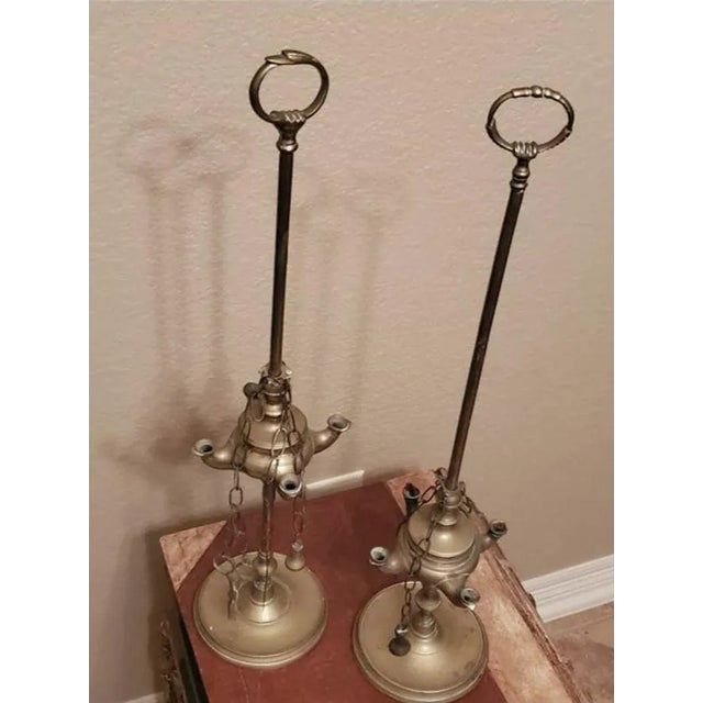 19th Century Italian Brass Lucerna Oil Lamps - a Pair For Sale - Image 10 of 11