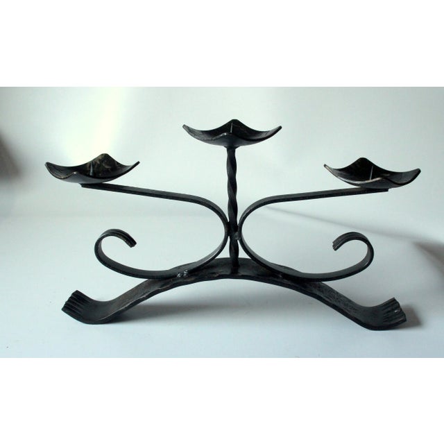 1960s Vintage - Handmade Wrought Iron 3 Arms Candle Holder For Sale - Image 4 of 7