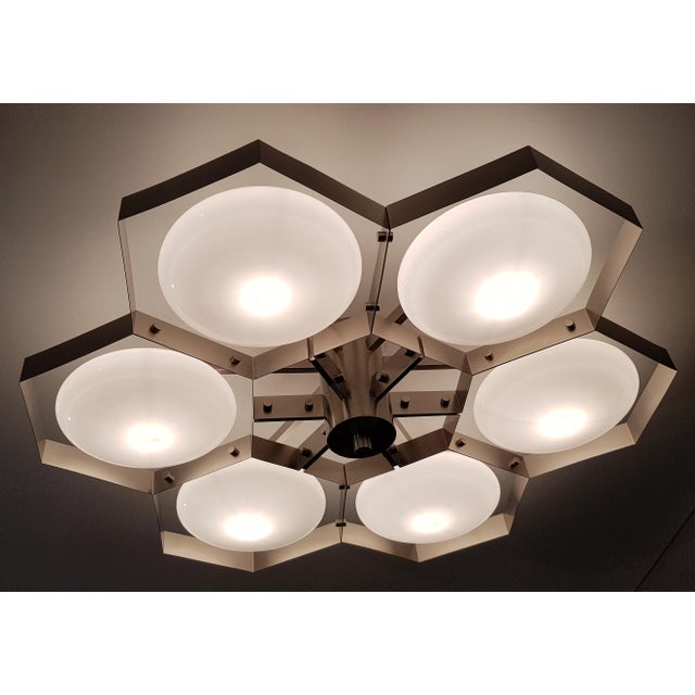 Fabio Ltd 21st Century Hive Satin Nickel Glossy White Murano Flush Mount by Fabio LTD For Sale - Image 4 of 6