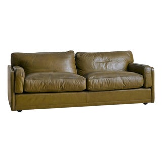 Vintage Italian ‘Socrates’ Olive Leather Sofa by Poltrona Frau For Sale