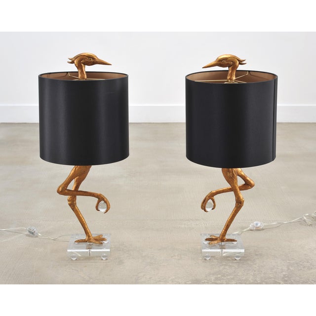 Gold Gilt Resin and Lucite Ibis Table Lamps by Cyan Design - a Pair For Sale - Image 8 of 18