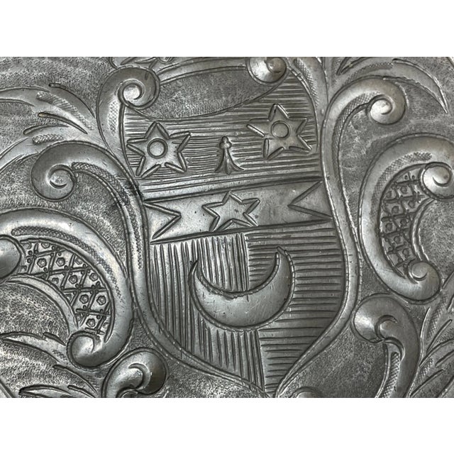 Antique 18th Century Tooled Engraved Handmade Armorial Pewter Plaque Plate Dish For Sale - Image 11 of 11