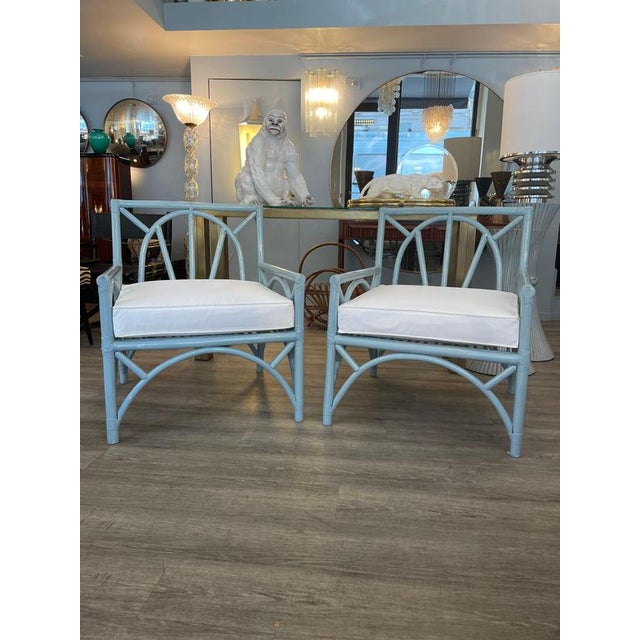 Blue-Gray Bamboo Armchairs from Vivai del Sud, 1980, Set of 2 For Sale - Image 14 of 18
