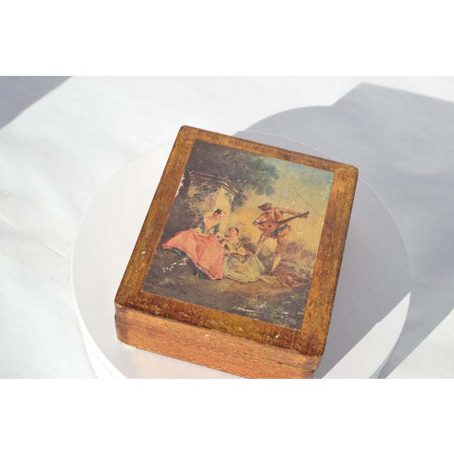 Gold Florentine Italian Wooden Box of Men Serenading Lady For Sale - Image 10 of 10