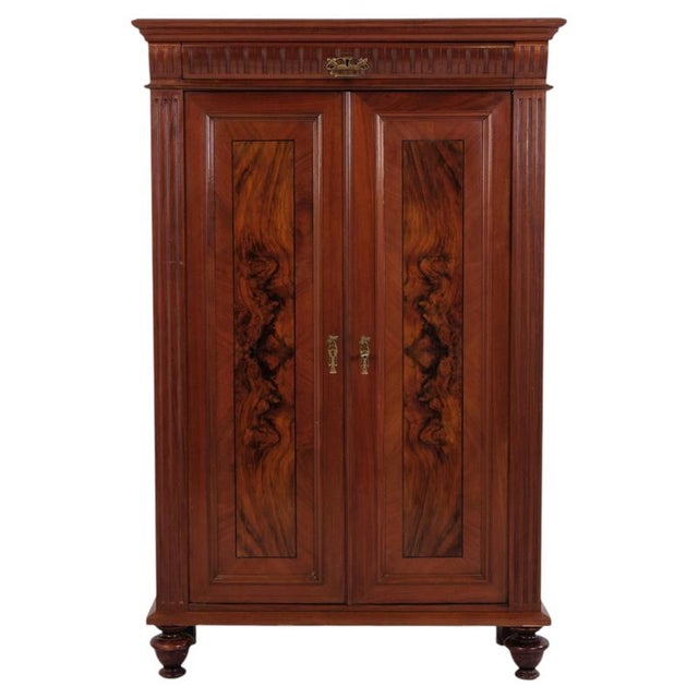 Large Antique Hand-Polished Walnut Cabinet with Carved Details, 1880s For Sale - Image 13 of 13