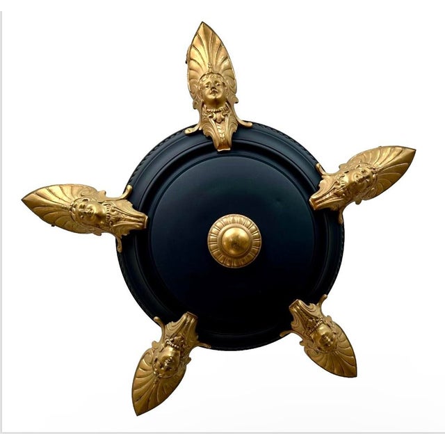 Black 1920s Art Deco Brass Chandelier Black Flat Paint, Roman Woman Motifs, Geometric Chain For Sale - Image 8 of 12