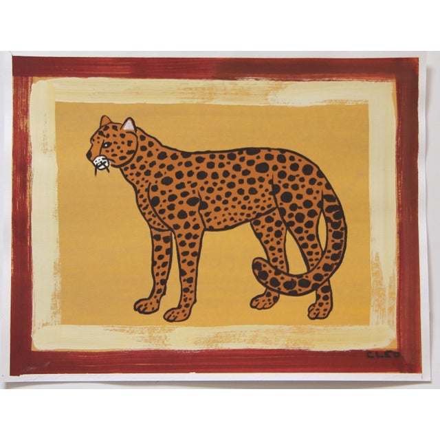 Cleo Plowden Leopard Cheetah Safari Minimalism Expressionist Brick Red Goldenrod Tan Original Painting Cleo Plowden For Sale - Image 4 of 5