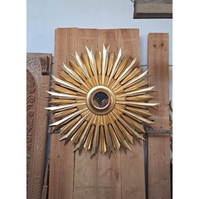 Wood 20th Century Sunburst Golden Mirror For Sale - Image 7 of 10